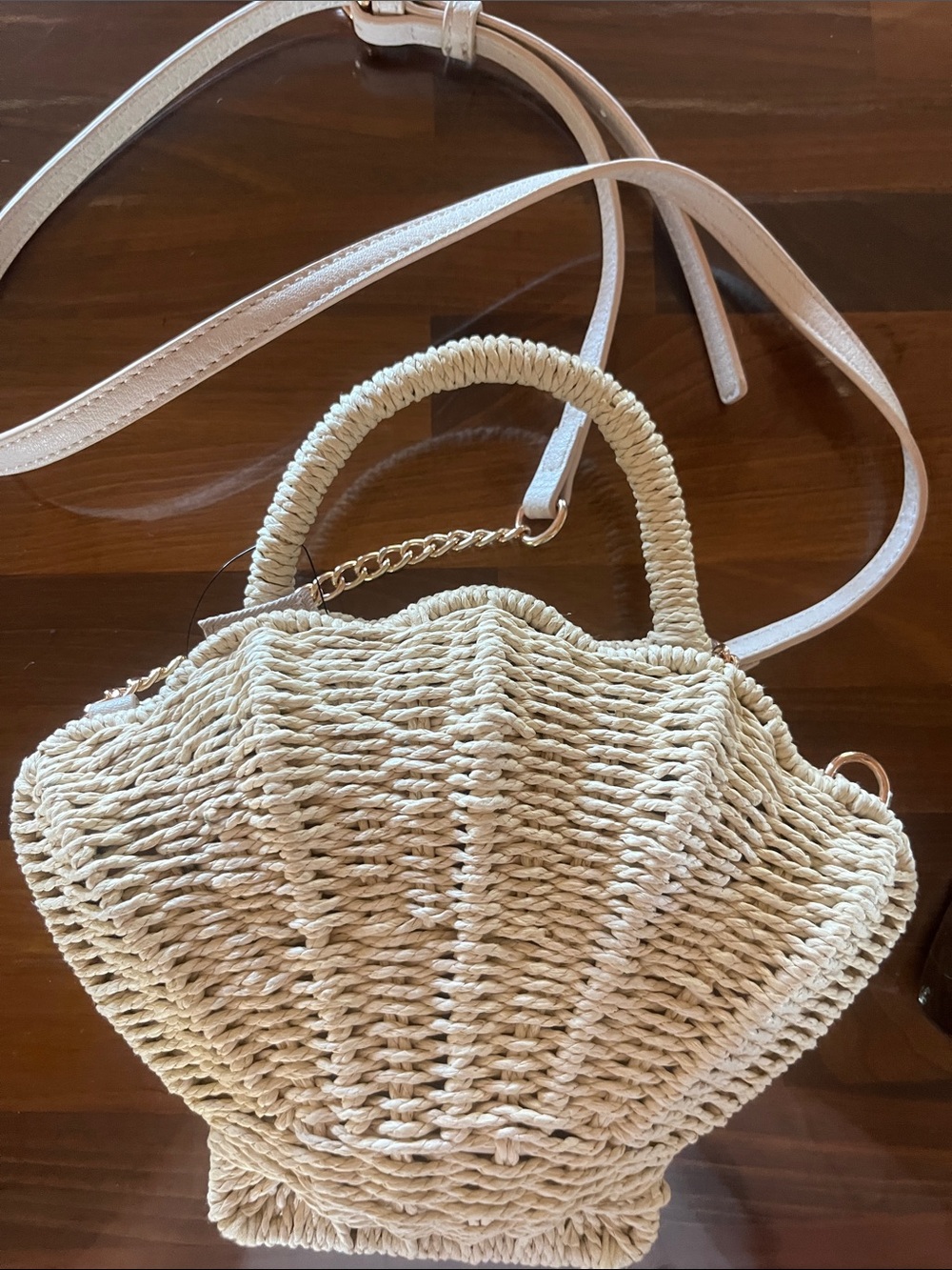 NEW LC Lauren Conrad Cream Woven Shell Tote - Picture 6 of 7